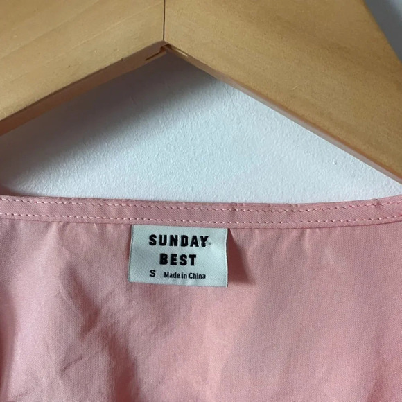 Aritzia Sunday Best Babydoll  Ruffle Jinx Peplum Blouse Light Pink Rose Sz Small - Picture 5 of 7